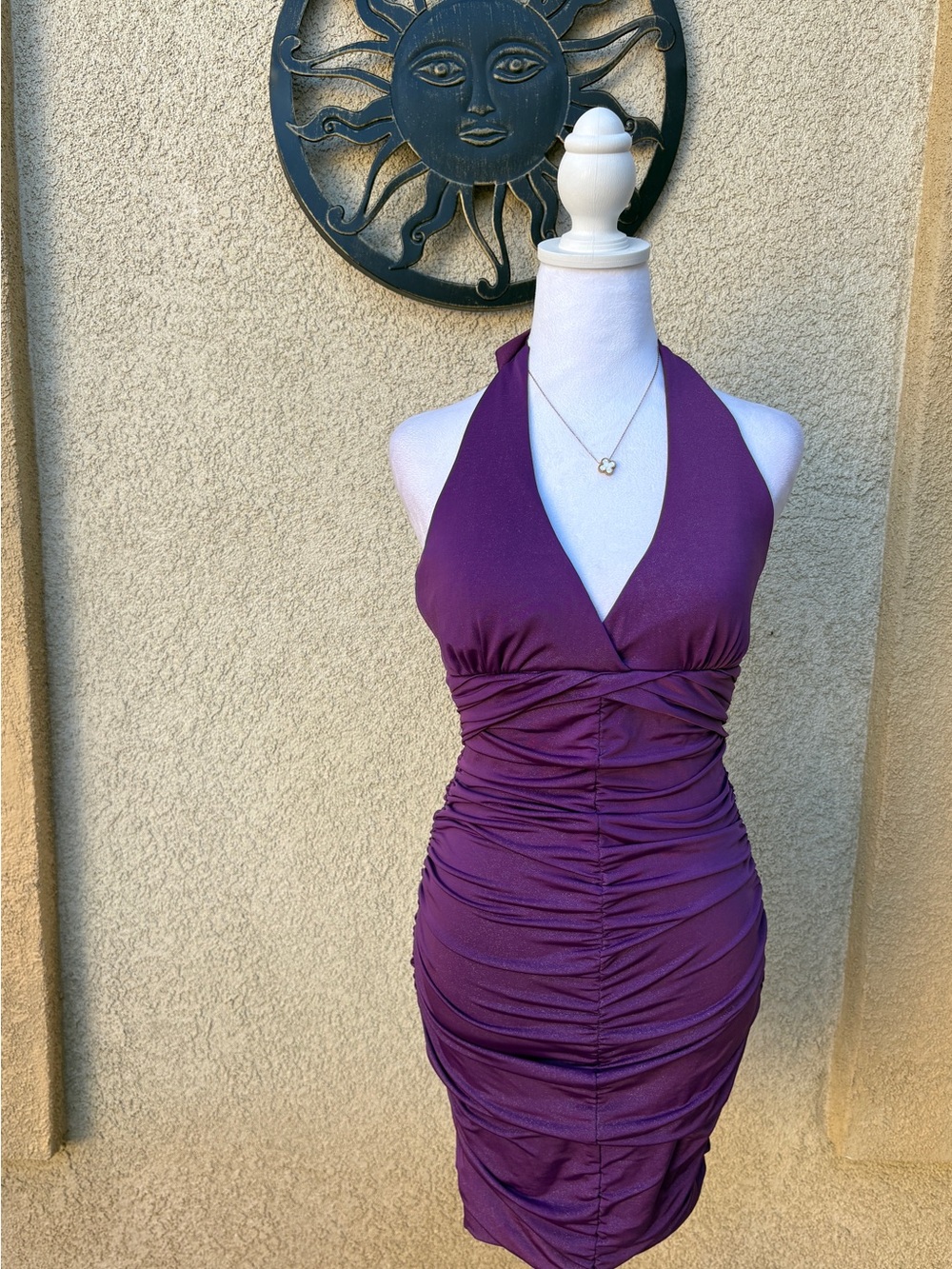 Wet Seal Deep Purple Ruched Halter Dress Y2K Club Party Dressy